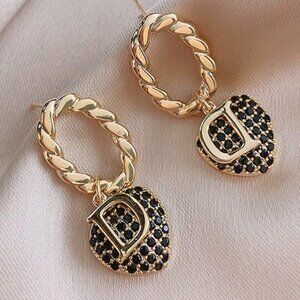 Inspired Heart Shaped Earrings Golden Earrings D Letter Zircon heart jewelry